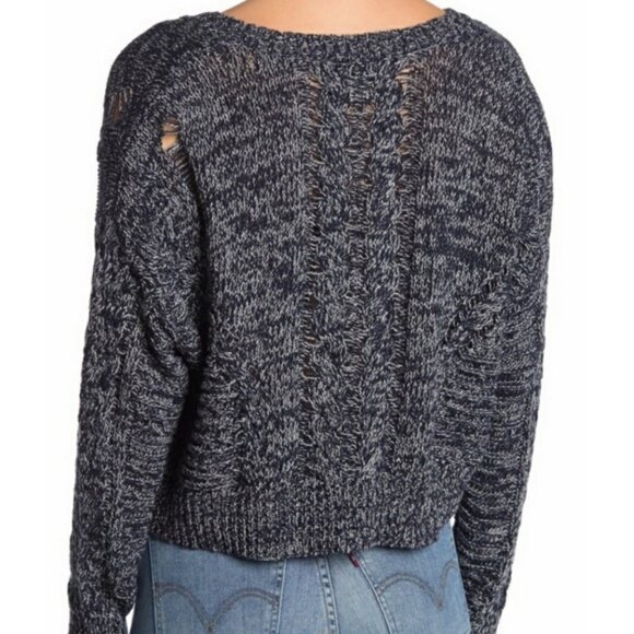 Wildfox Nancy Oxford Distressed Sweater Size Small Rib-Knit V Neck Navy Blue - Picture 4 of 8